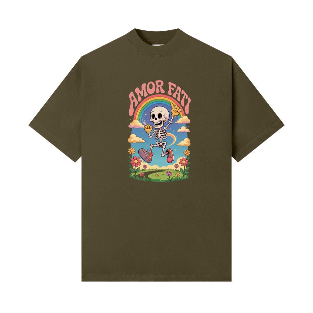 Amor Fati Skeleton Rainbow Artwork for Dreamy and Positive Souls T-Shirt - Image 2