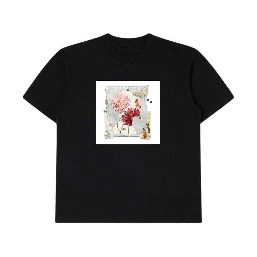 An Artistic Montage of a Silhouette Head with Blooming Flowers and Butterflies T-Shirts