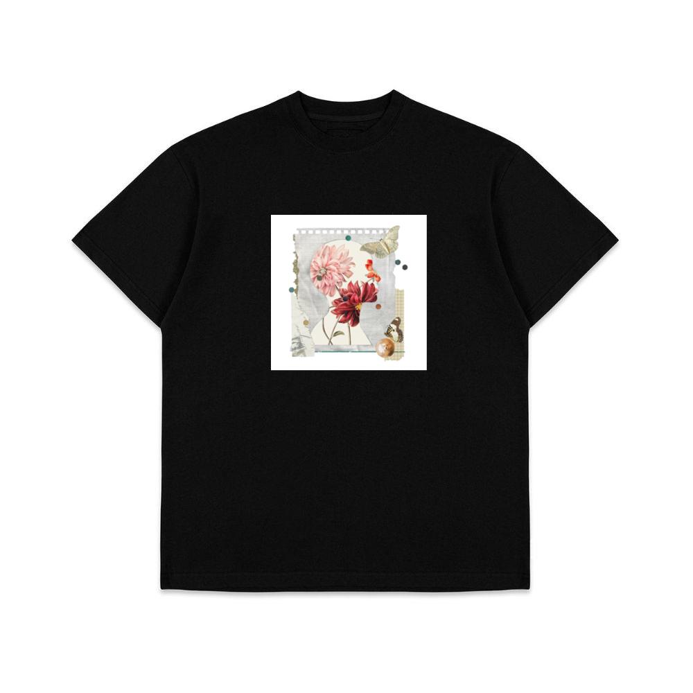 An Artistic Montage of a Silhouette Head with Blooming Flowers and Butterflies T-Shirts