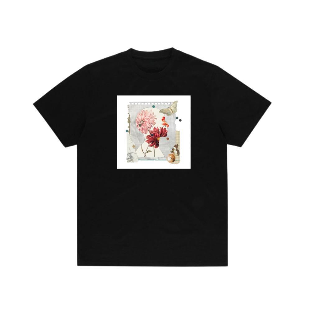 An Artistic Montage of a Silhouette Head with Blooming Flowers and Butterflies TShirts Tetebi