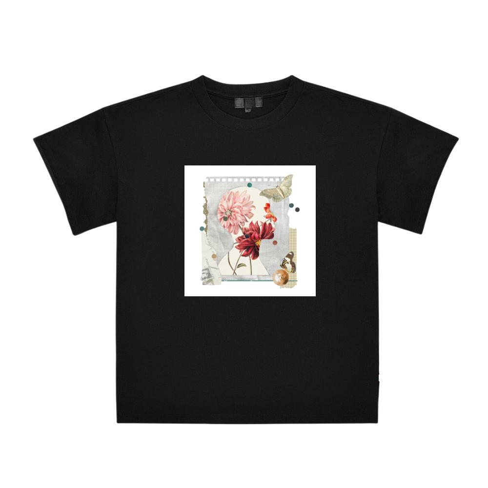 An Artistic Montage of a Silhouette Head with Blooming Flowers and Butterflies T-Shirts
