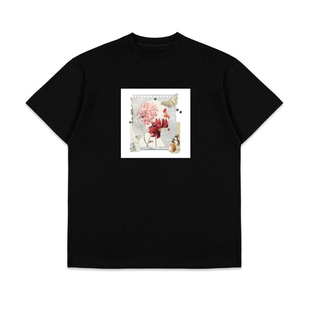 An Artistic Montage of a Silhouette Head with Blooming Flowers and Butterflies T-Shirts