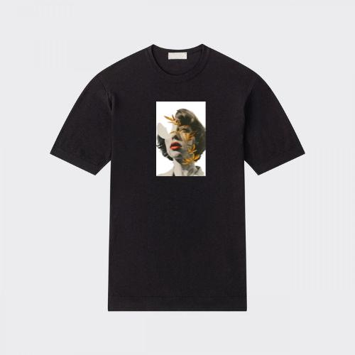 An Artistic Montage of a Woman's Portrait with Golden Leaves T-Shirts
