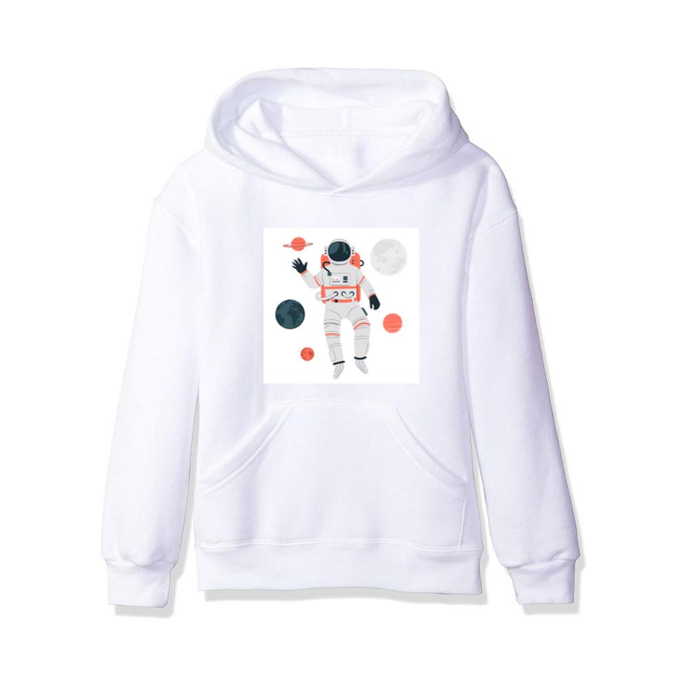 An Astronaut Floating Among Planets in a Stylized Design Hoodies