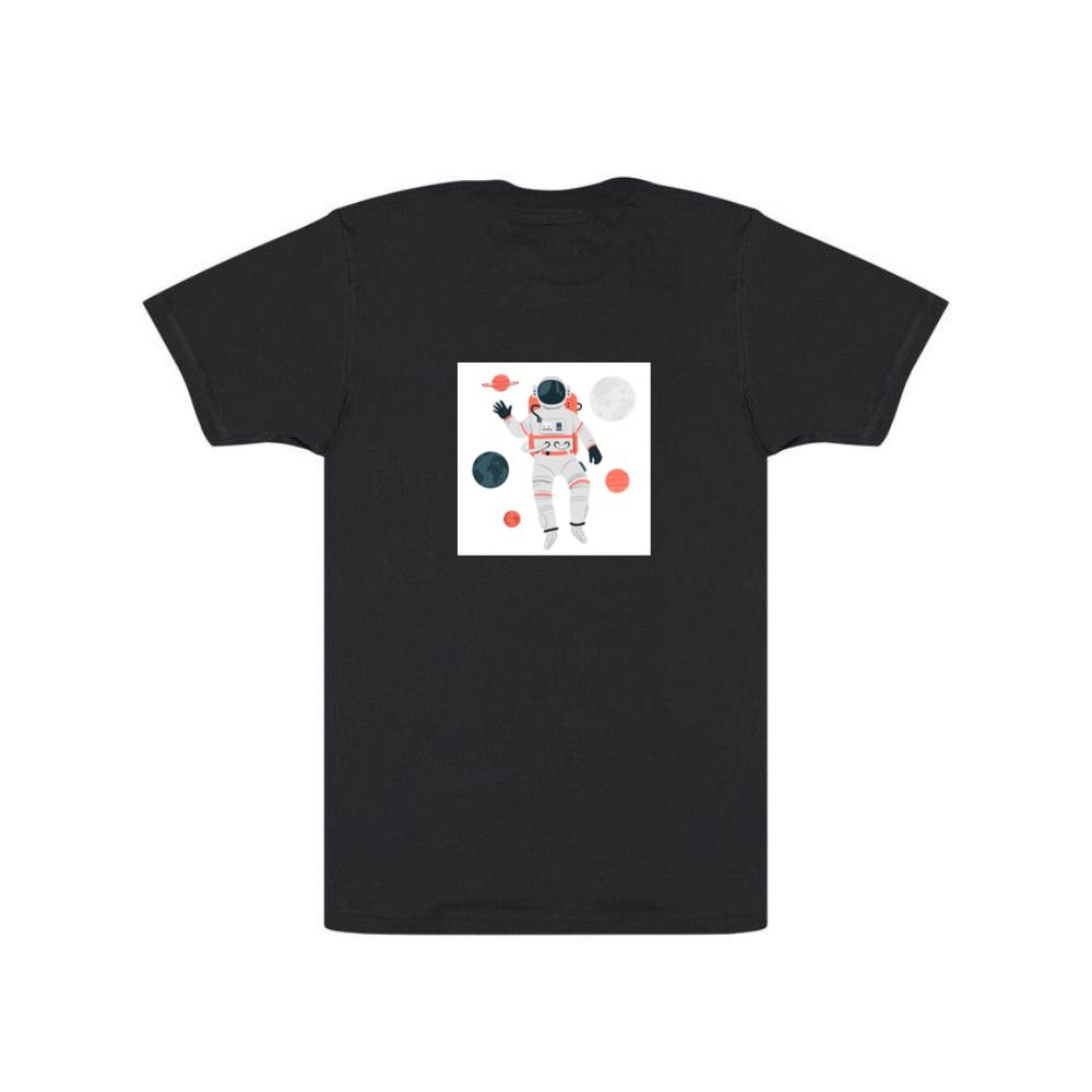 An Astronaut Floating Among Planets in a Stylized Design T-Shirts