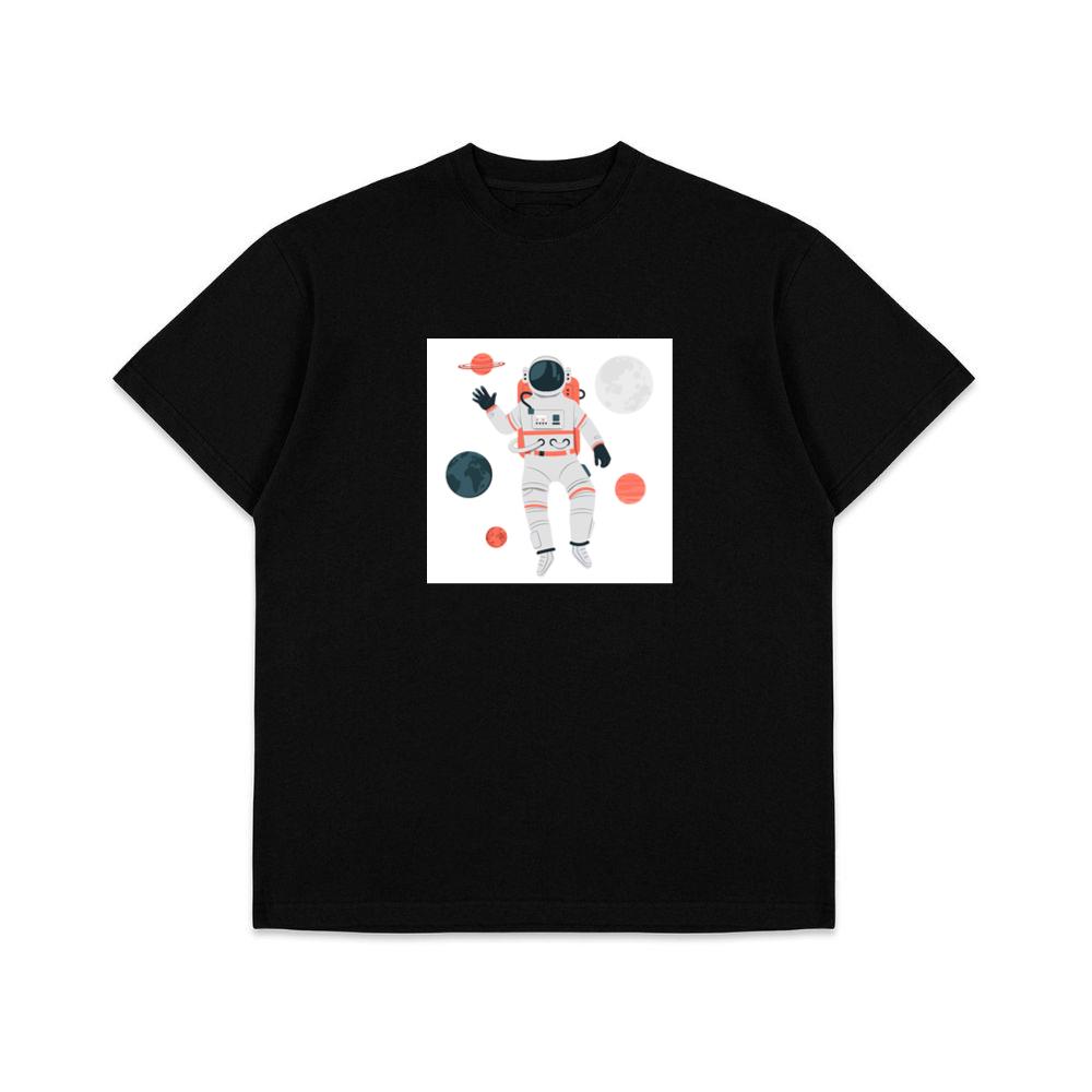 An Astronaut Floating Among Planets in a Stylized Design T-Shirts