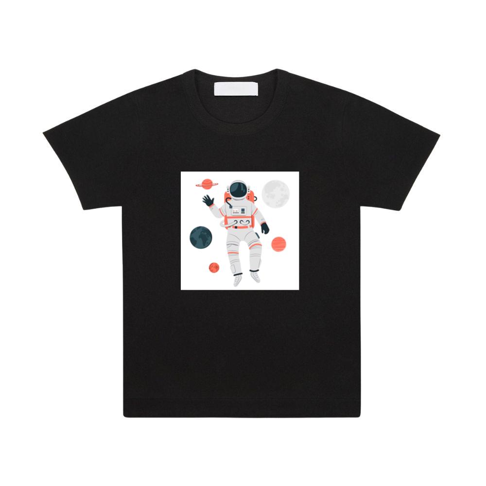 An Astronaut Floating Among Planets in a Stylized Design T-Shirts