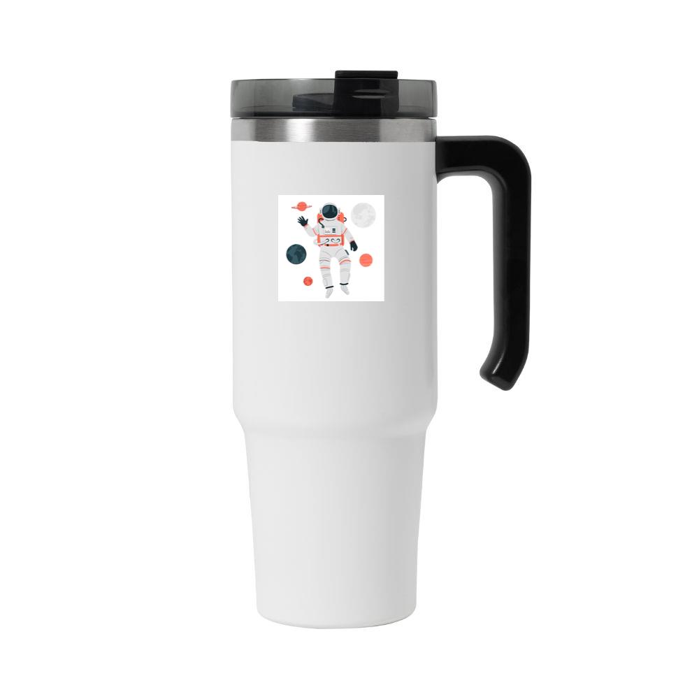 An Astronaut Floating Among Planets in a Stylized Design Tumbler