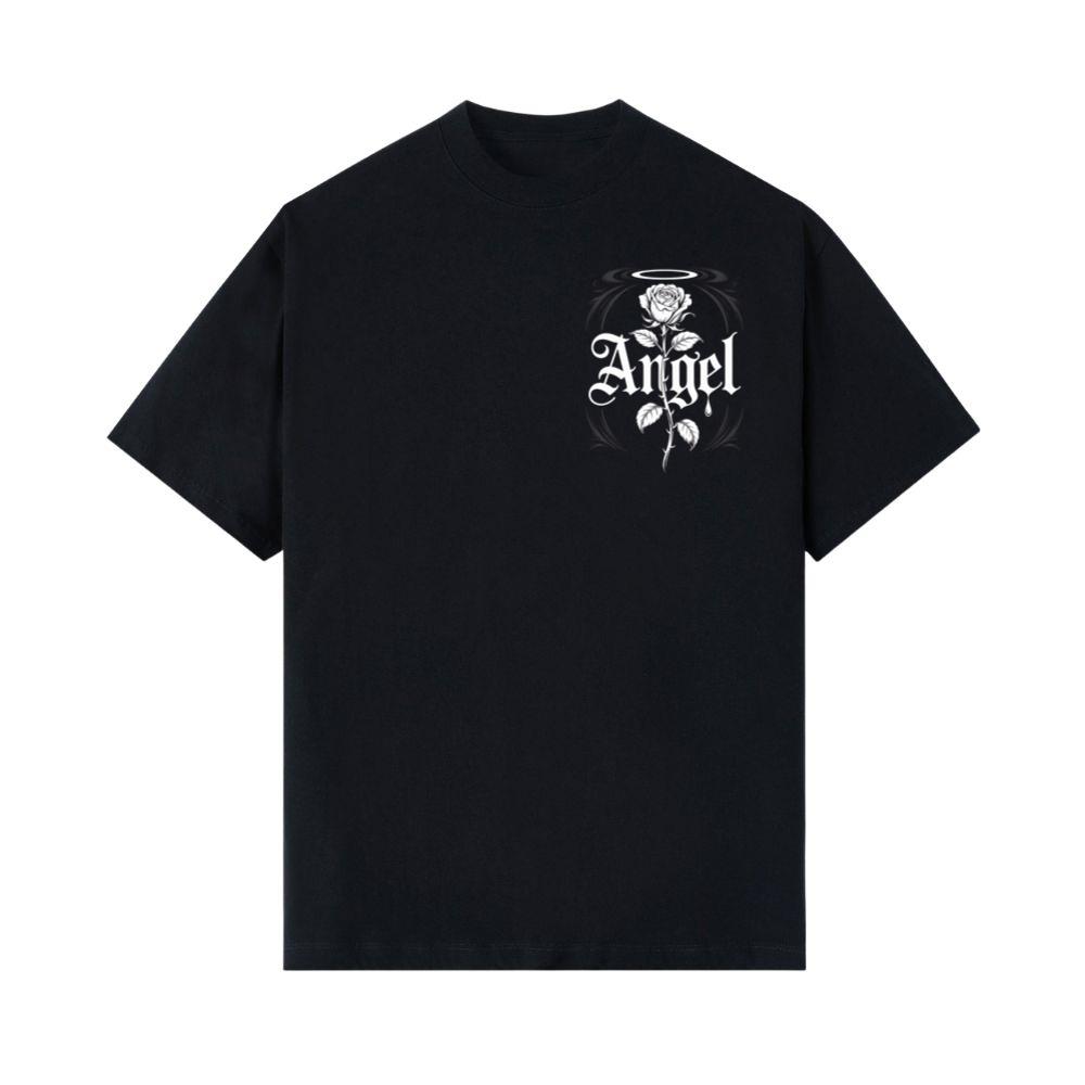 Angel Rose Floral Gothic Typography Design T-Shirt