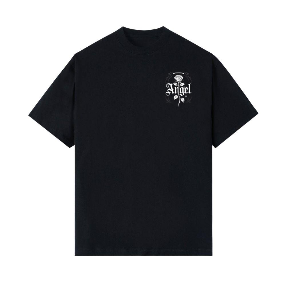 Angel Rose Floral Gothic Typography Design T-Shirt