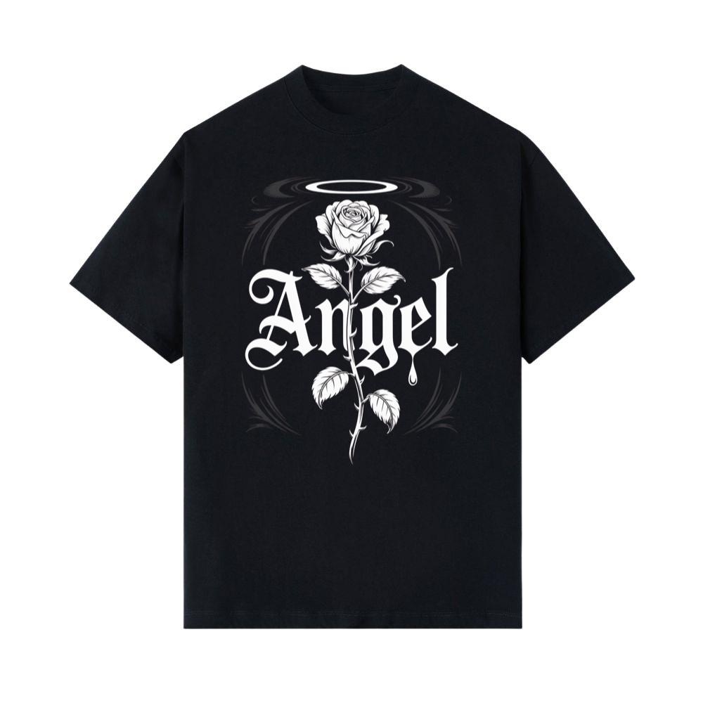 Angel Rose Floral Gothic Typography Design T-Shirt