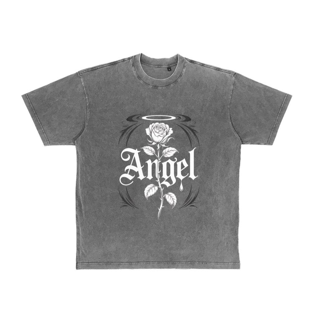Angel Rose Floral Gothic Typography Design T-Shirt