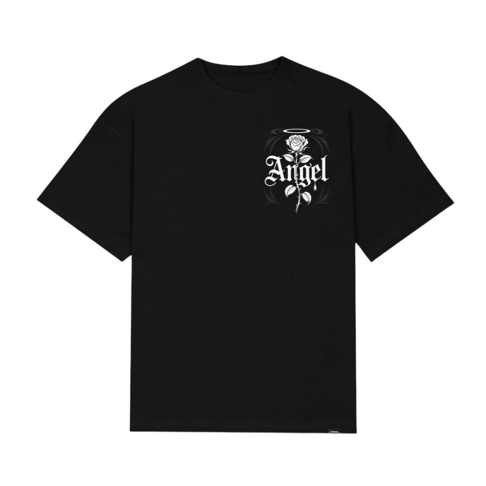 Angel Rose Floral Gothic Typography Design T-Shirt