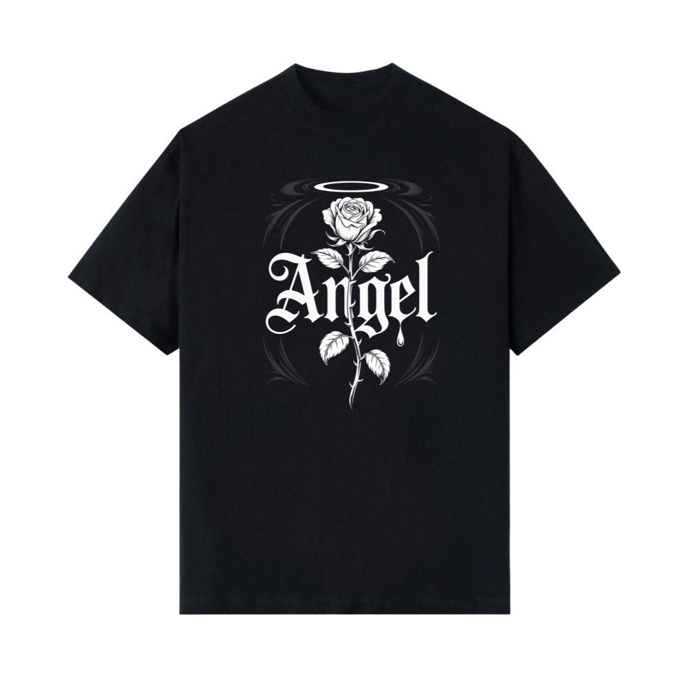 Angel Rose Floral Gothic Typography Design T-Shirt