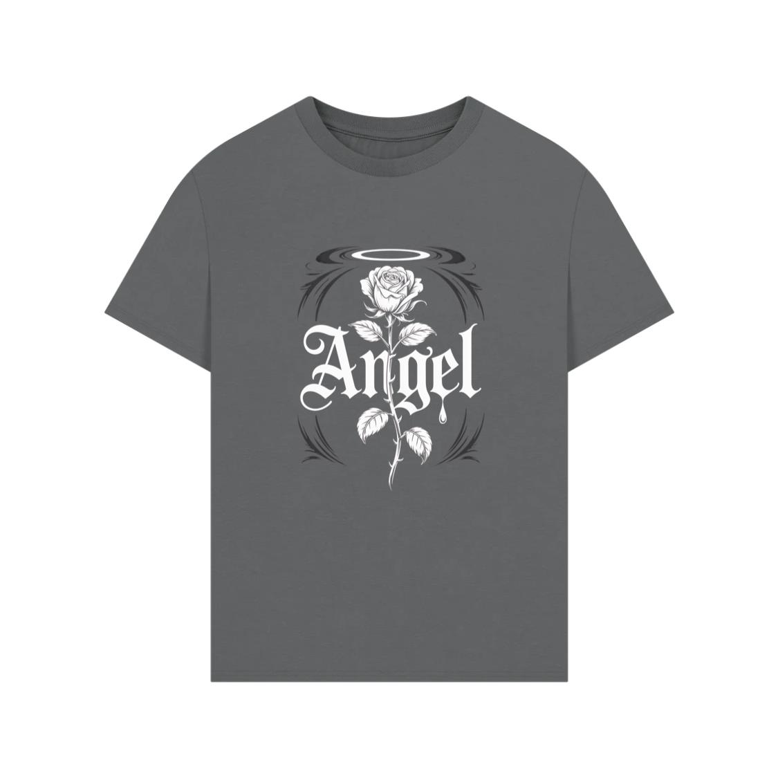 Angel Rose Floral Gothic Typography Design TShirt Rewinde