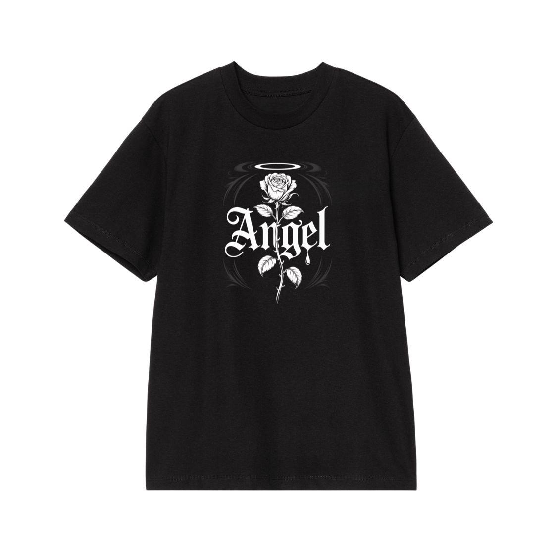 Angel Rose Floral Gothic Typography Design T-Shirt