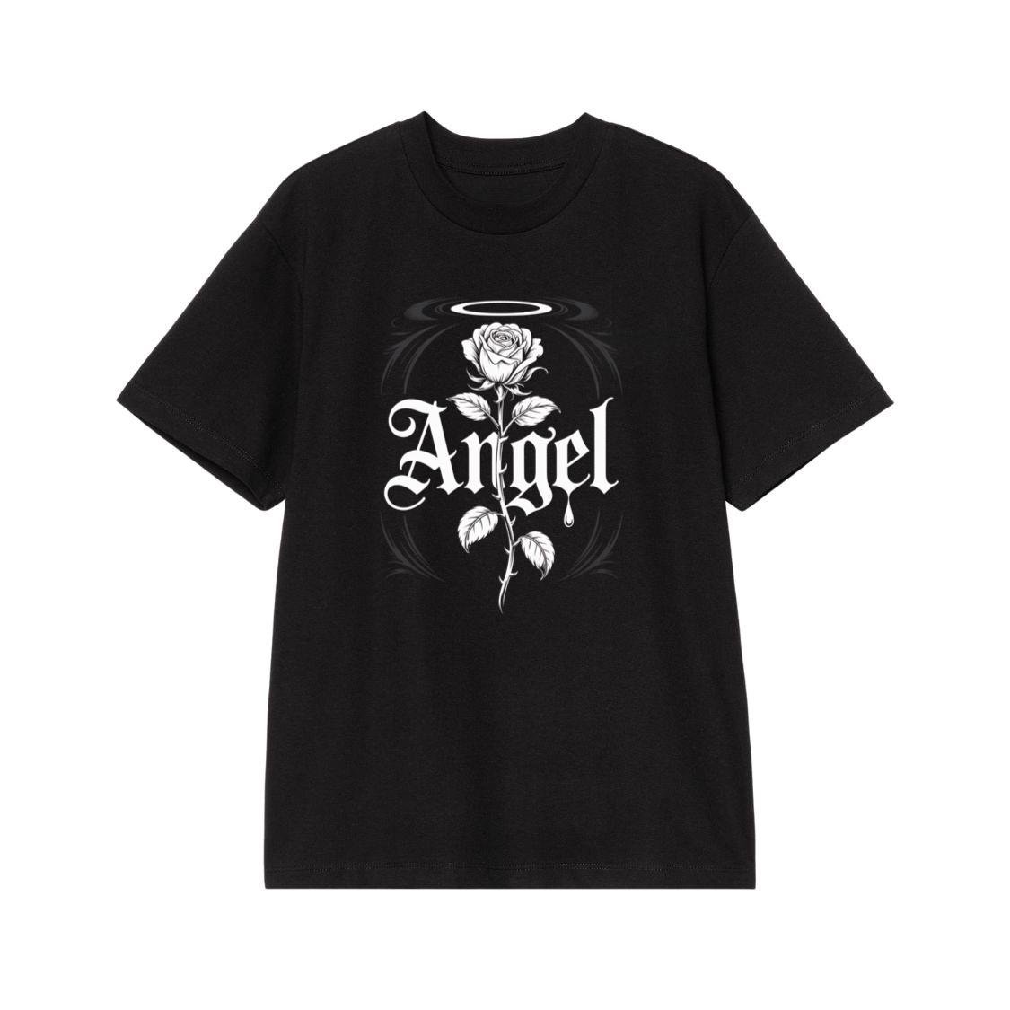 Angel Rose Floral Gothic Typography Design T-Shirt