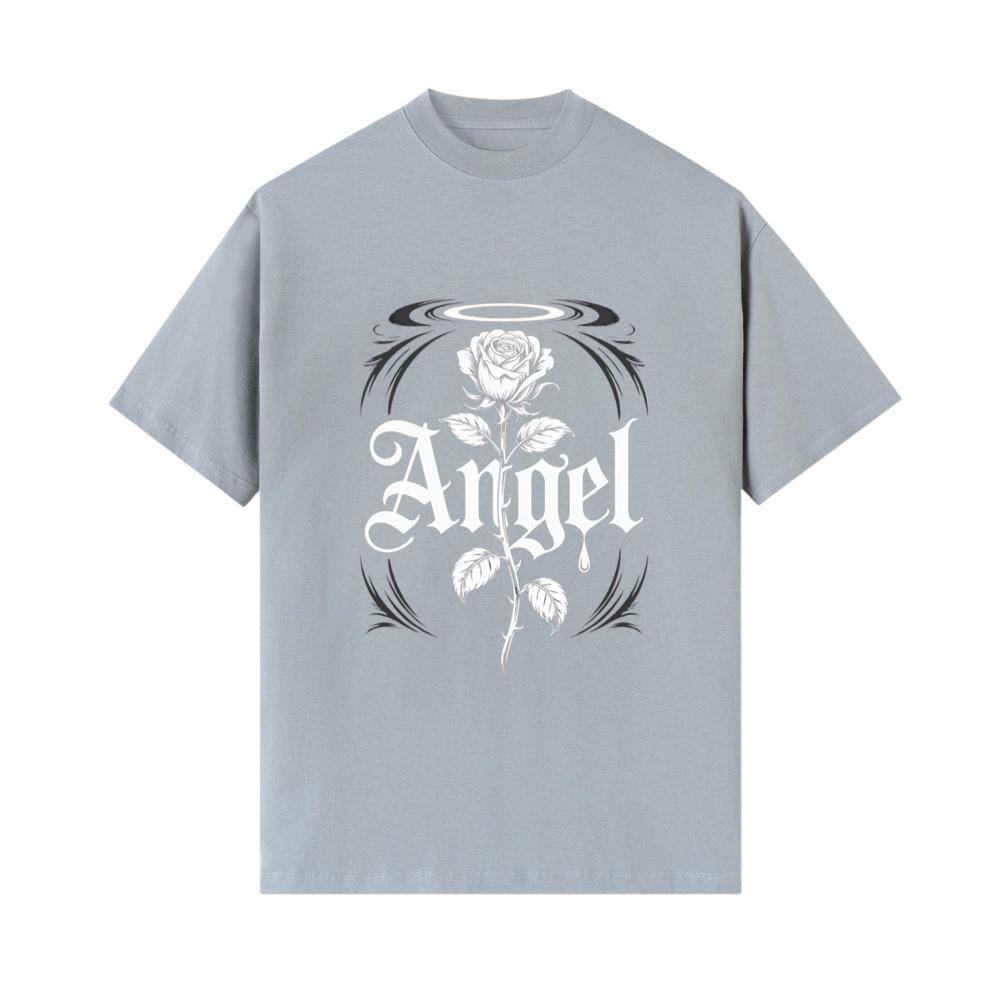 Angel Rose Floral Gothic Typography Design T-Shirt