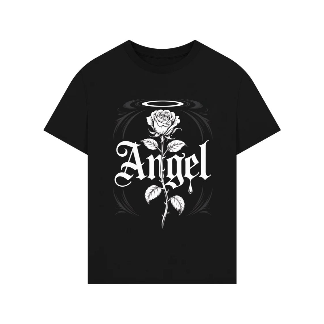 Angel Rose Floral Gothic Typography Design T-Shirt