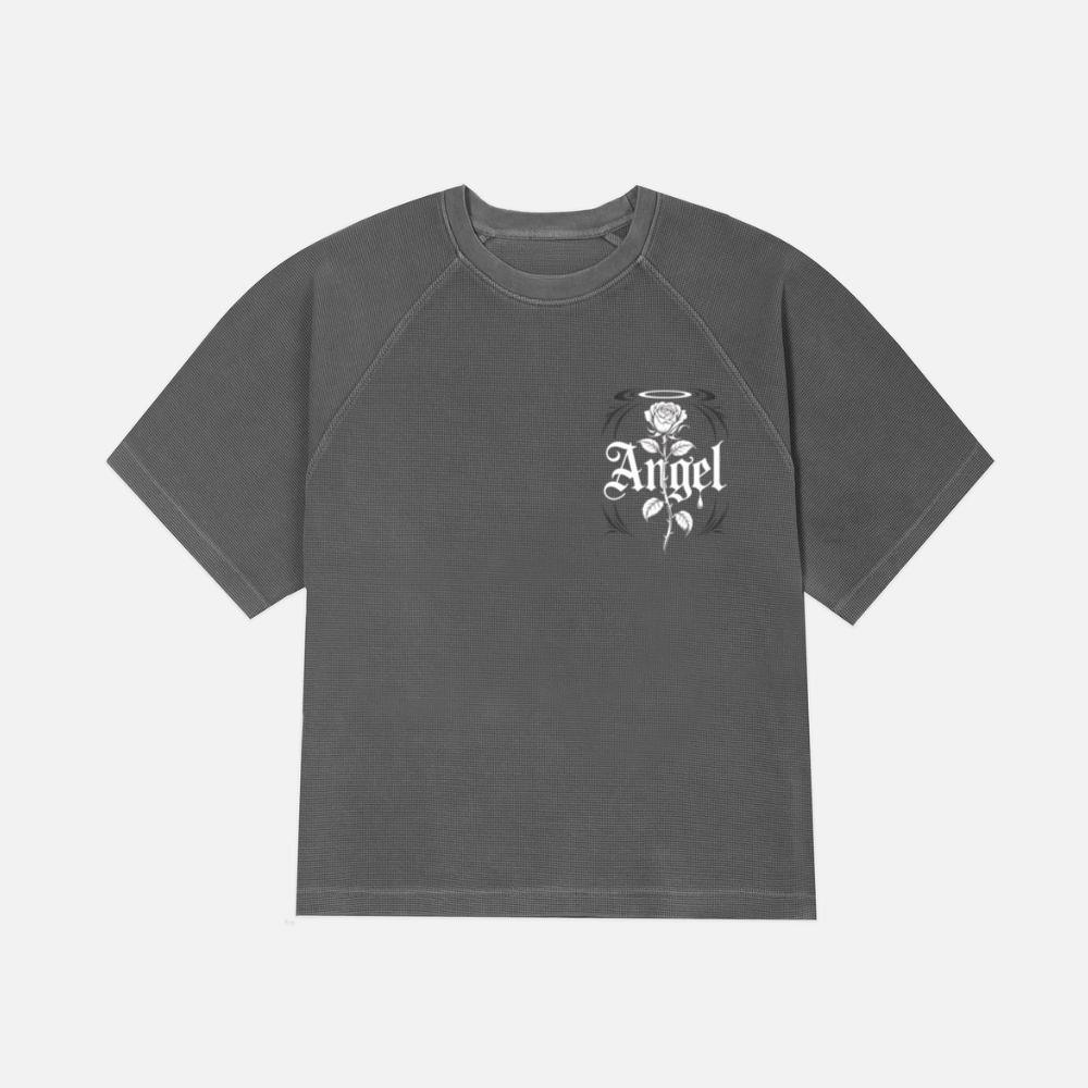 Angel Rose Floral Gothic Typography Design T-Shirt - Image 3