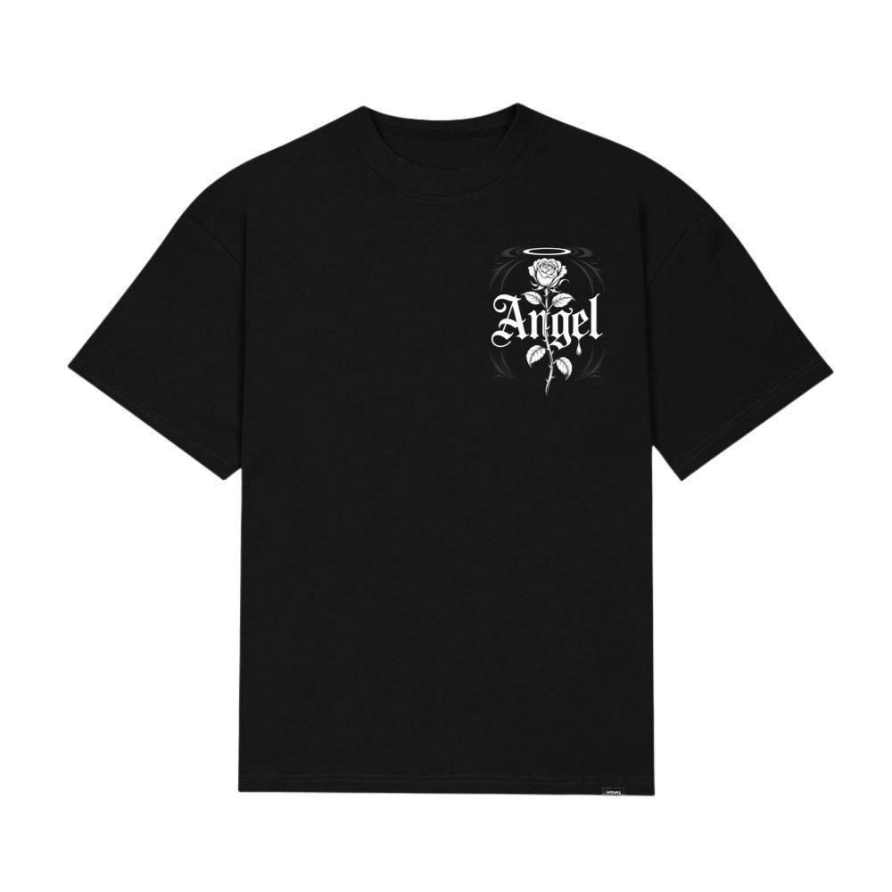 Angel Rose Floral Gothic Typography Design T-Shirt