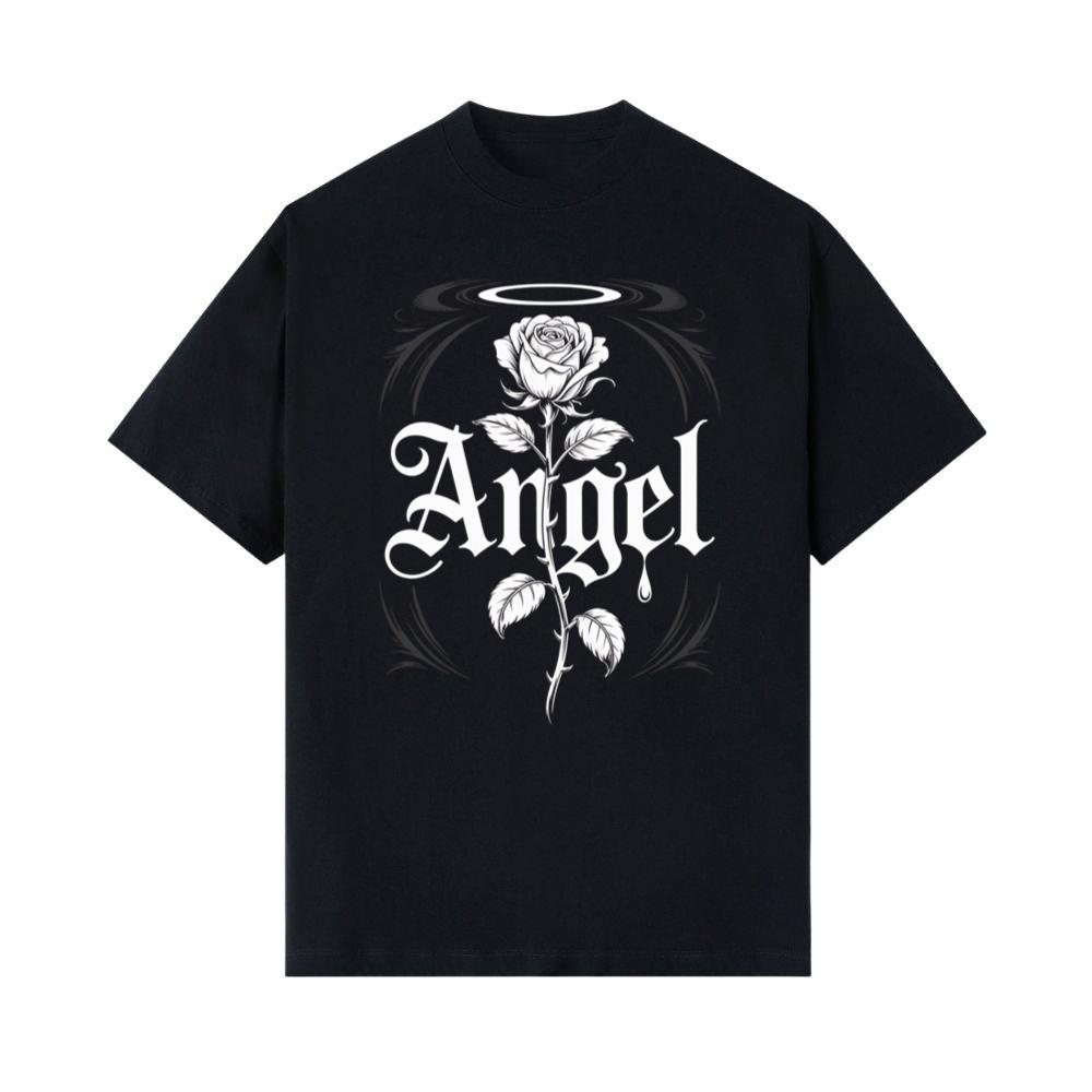 Angel Rose Floral Gothic Typography Design T-Shirts