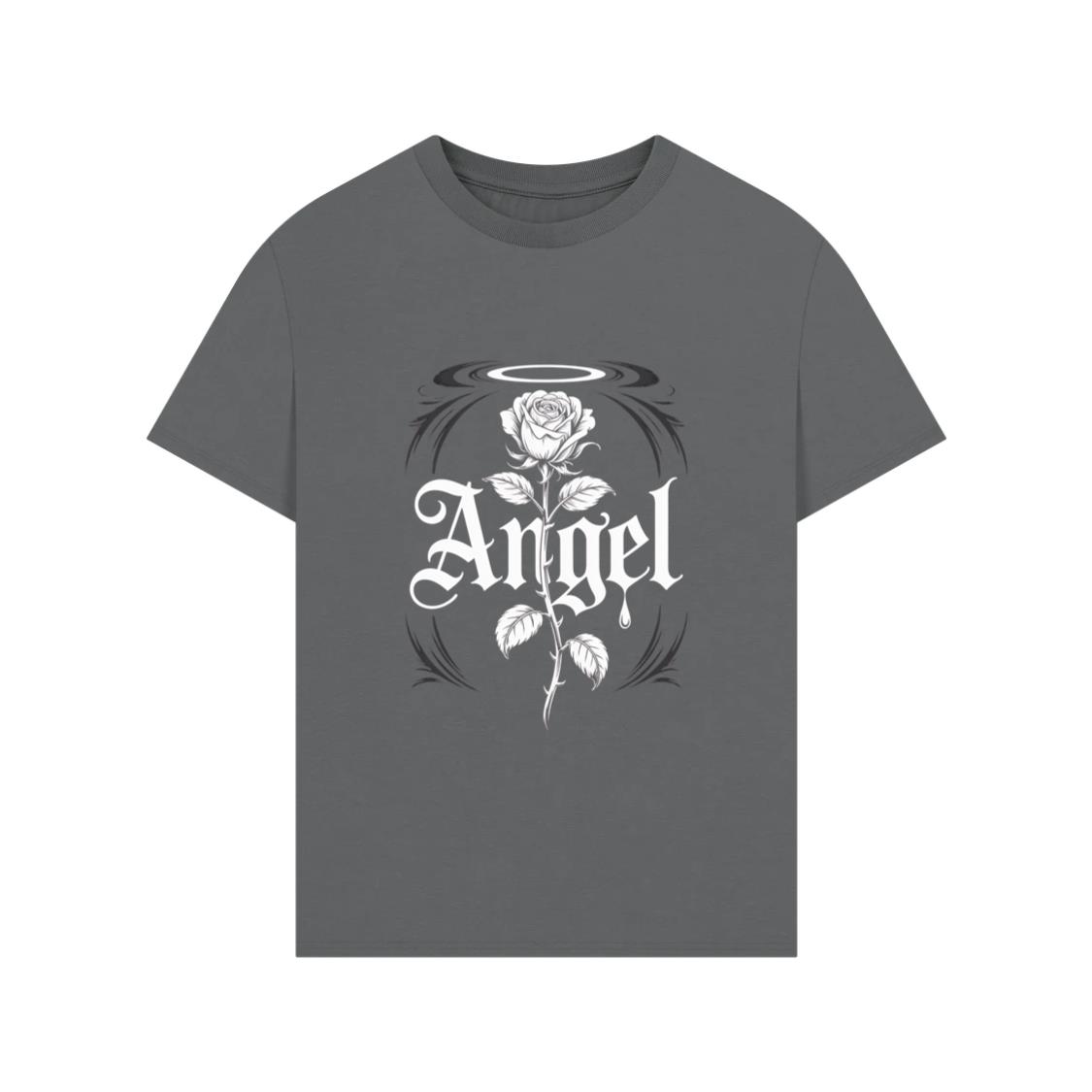 Angel Rose Floral Gothic Typography Design T-Shirts