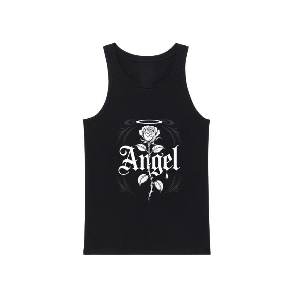 Angel Rose Floral Gothic Typography Design Tank Top