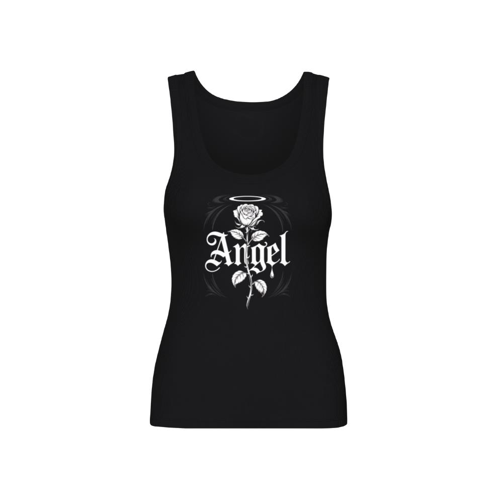 Angel Rose Floral Gothic Typography Design TankTop