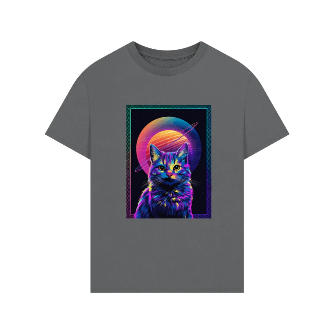 Animal Art Planet Fantasy Artwork Neon Cat with T-Shirt