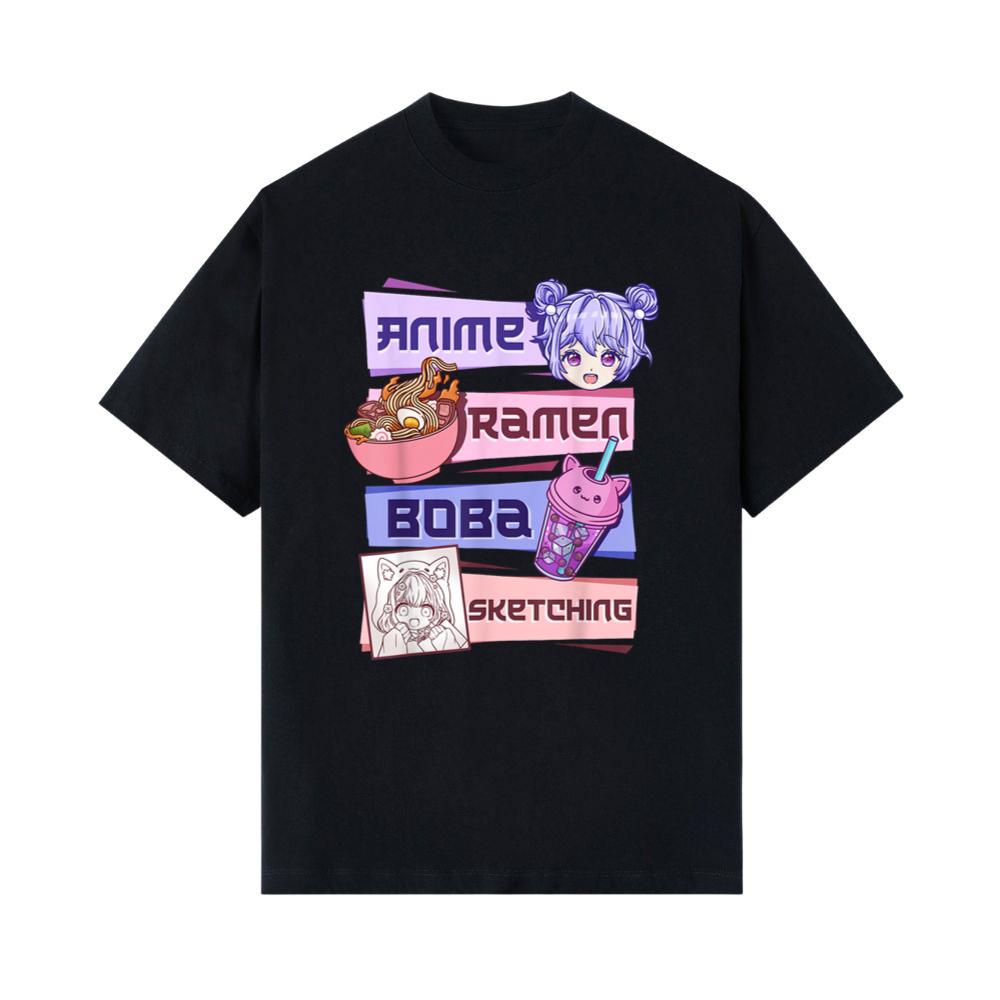 Anime Girl Ramen Boba Tea Bubble Tea Sketching T-Shirt 