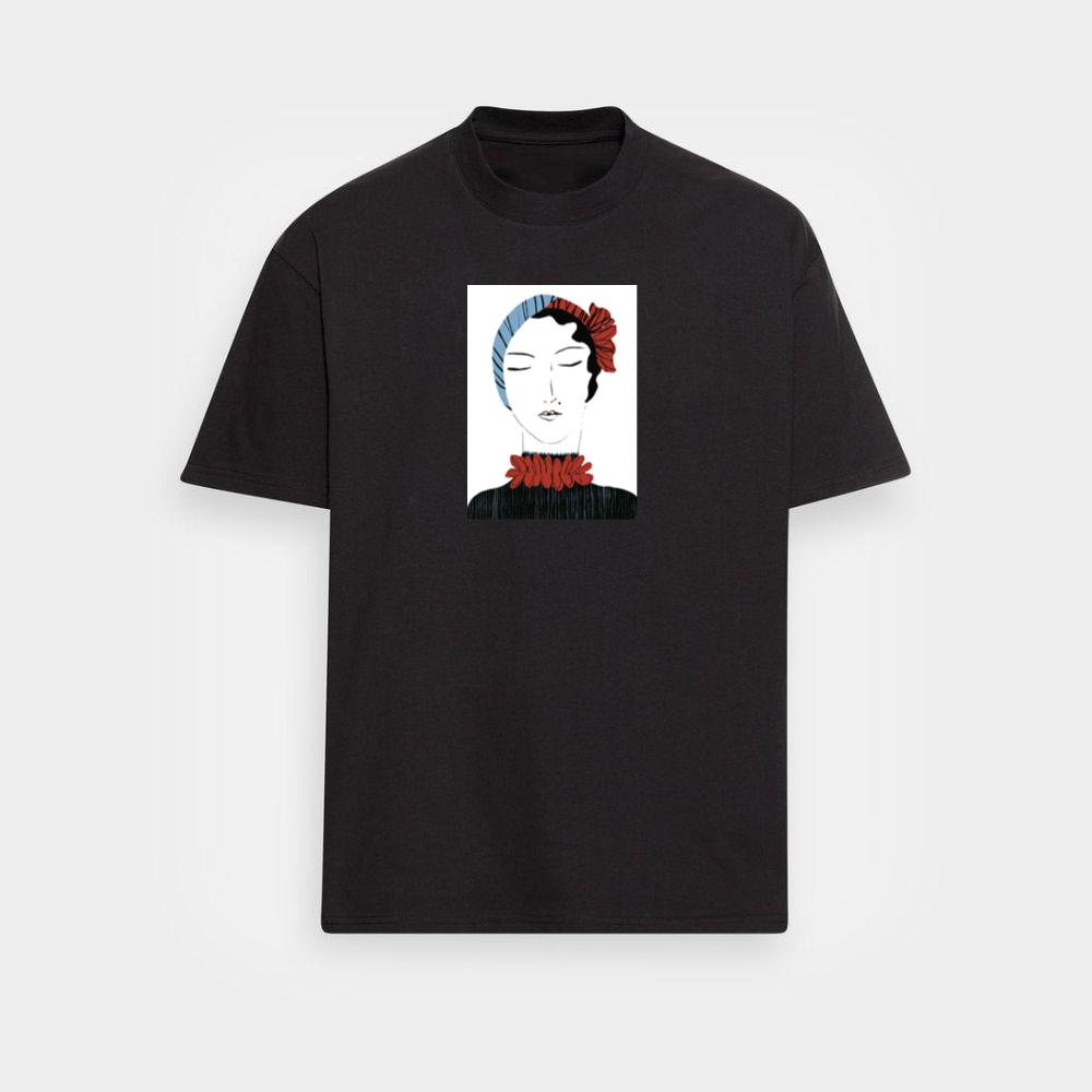 Art Deco Woman with Stylized Floral Accents T-Shirts