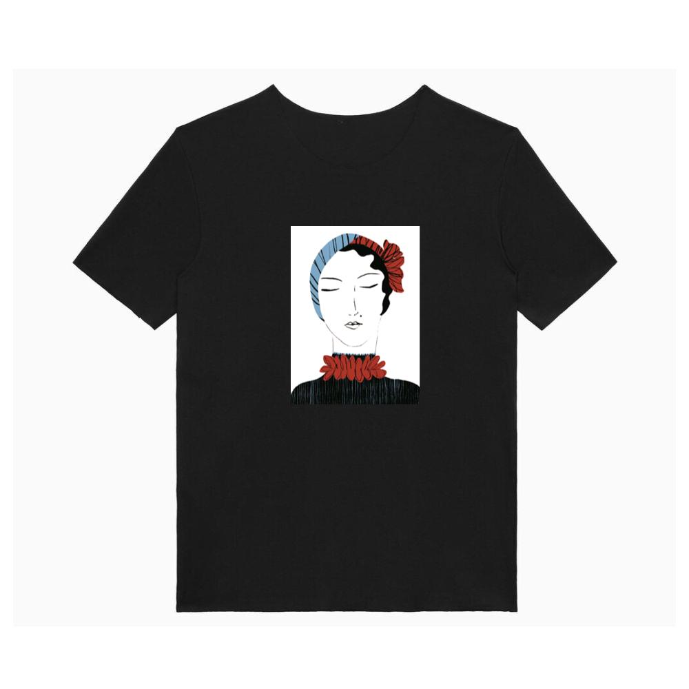 Art Deco Woman with Stylized Floral Accents T-Shirts