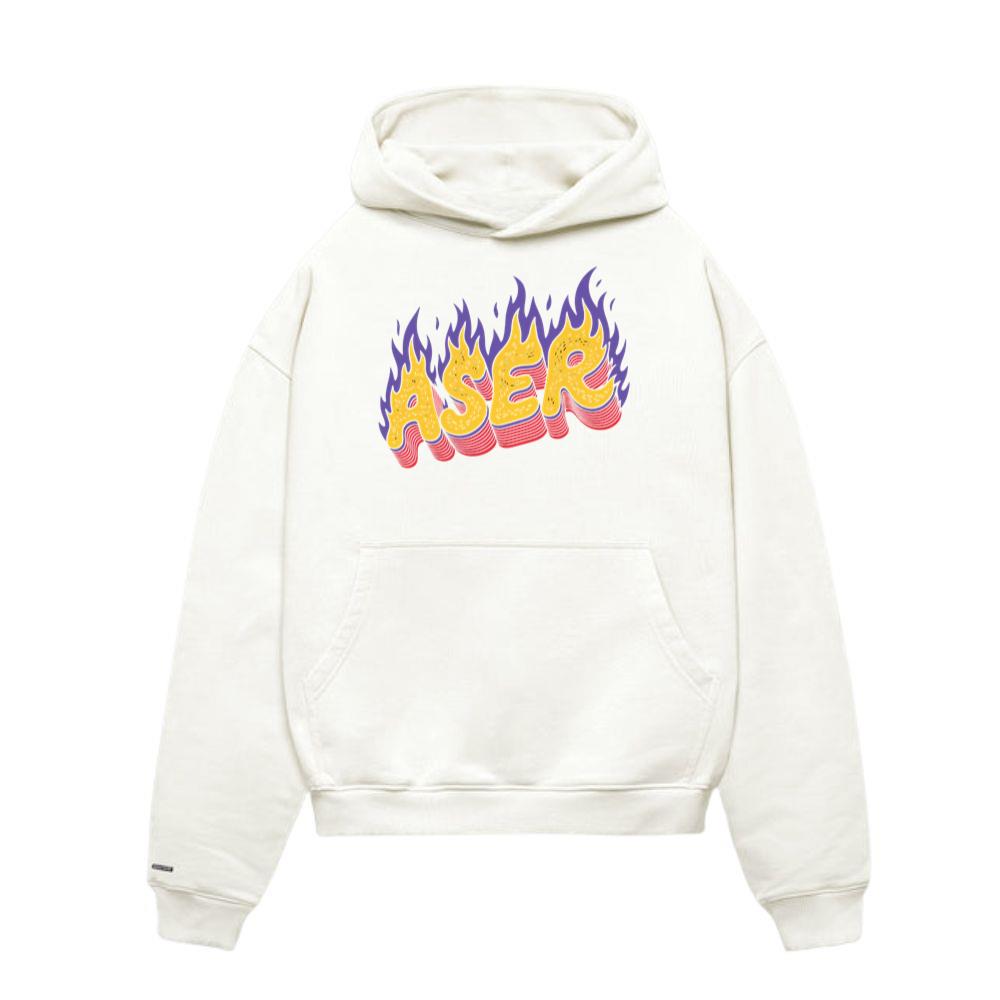 Aser Fire Retro Lettering Graphic Hoodie