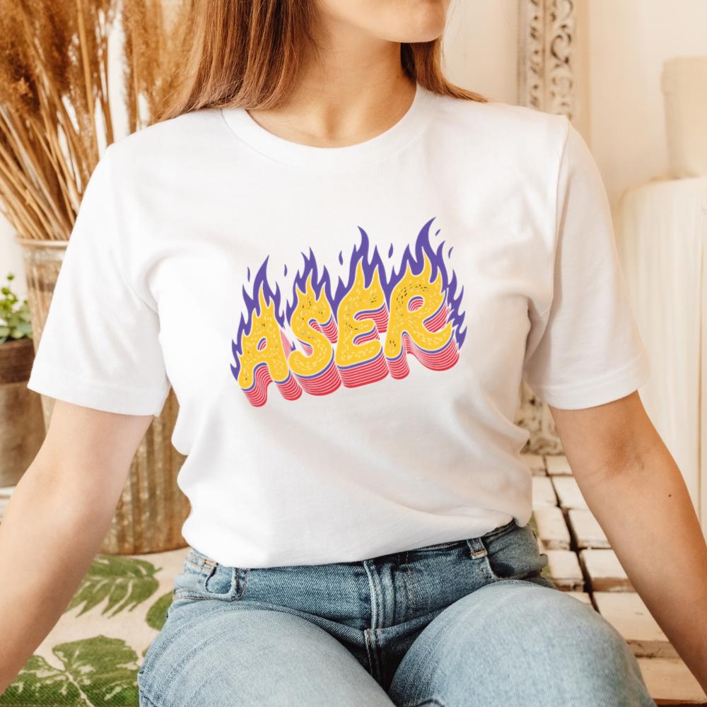 Aser Fire Retro Lettering Graphic T-Shirt