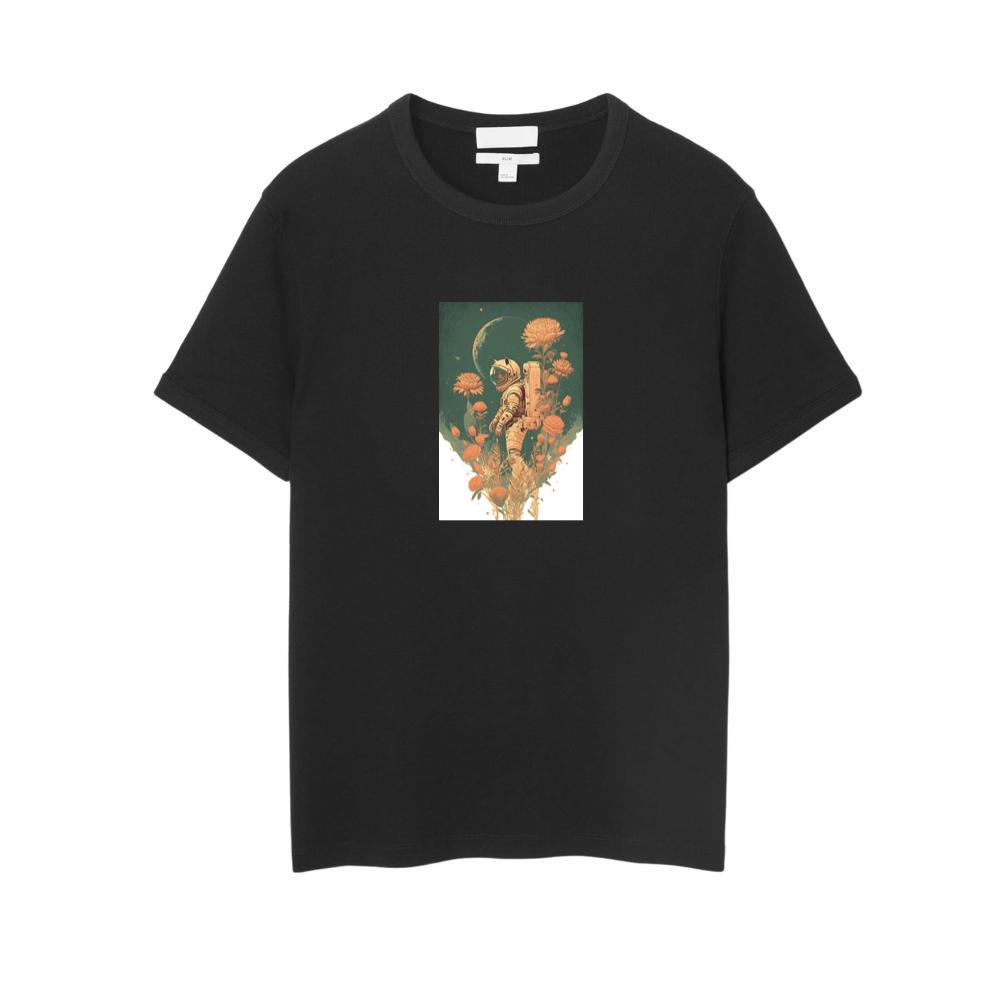 Astronaut in Flower Field with Crescent Moon T-Shirts
