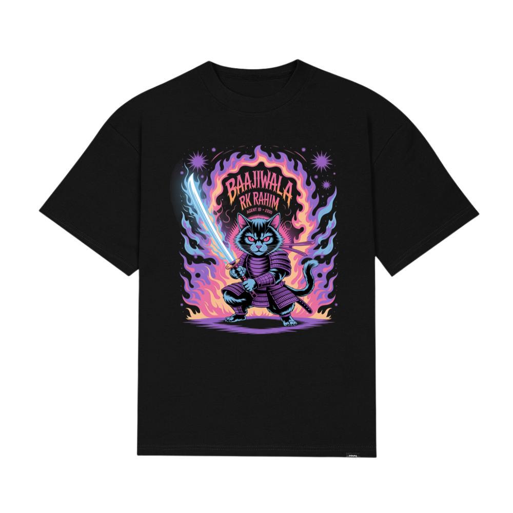 Baajiwala Ninja Cat Warrior Neon Graphic T-Shirt