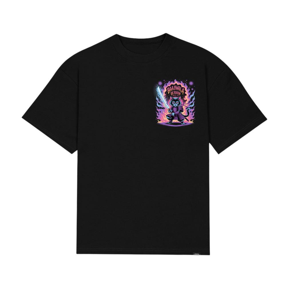Baajiwala Ninja Cat Warrior Neon Graphic T-Shirt