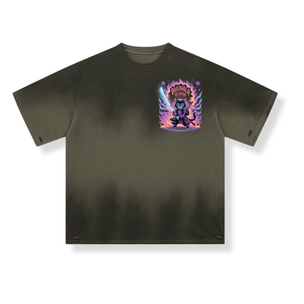 Baajiwala Ninja Cat Warrior Neon Graphic T-Shirt - Image 3