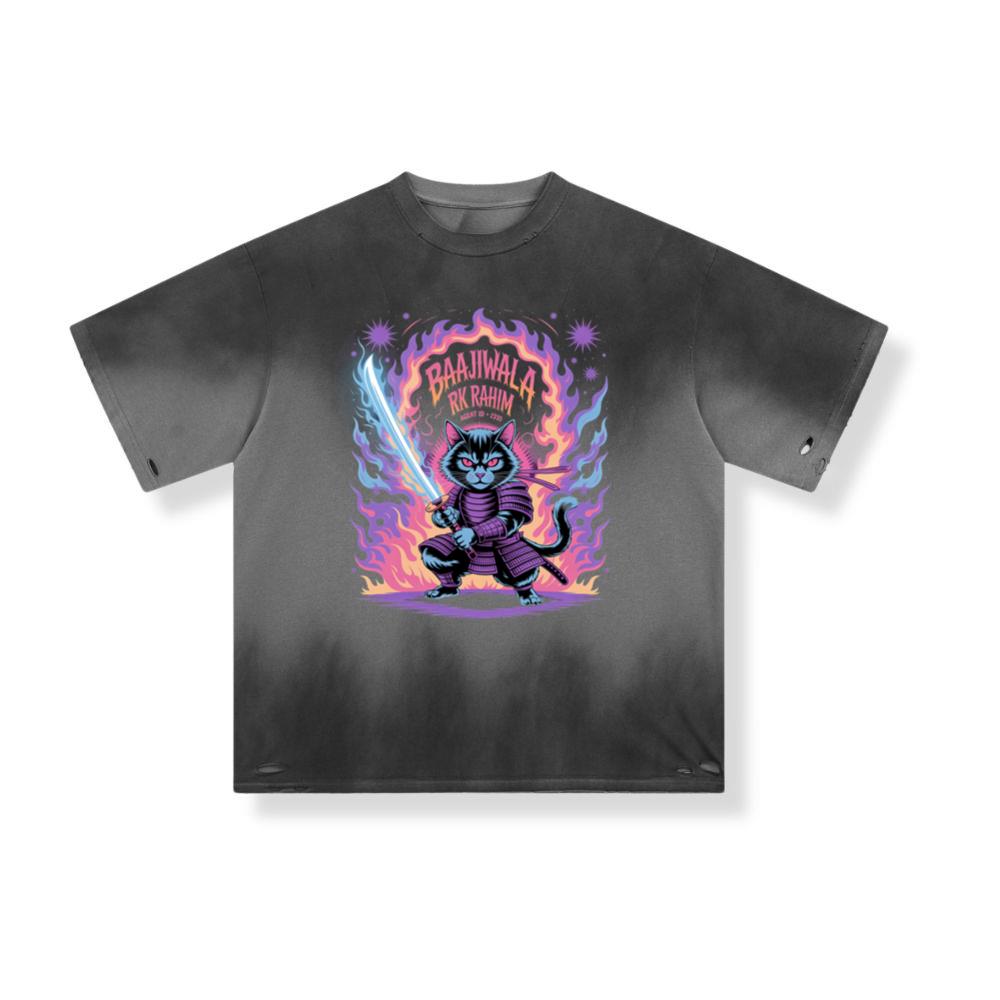 Baajiwala Ninja Cat Warrior Neon Graphic T-Shirt