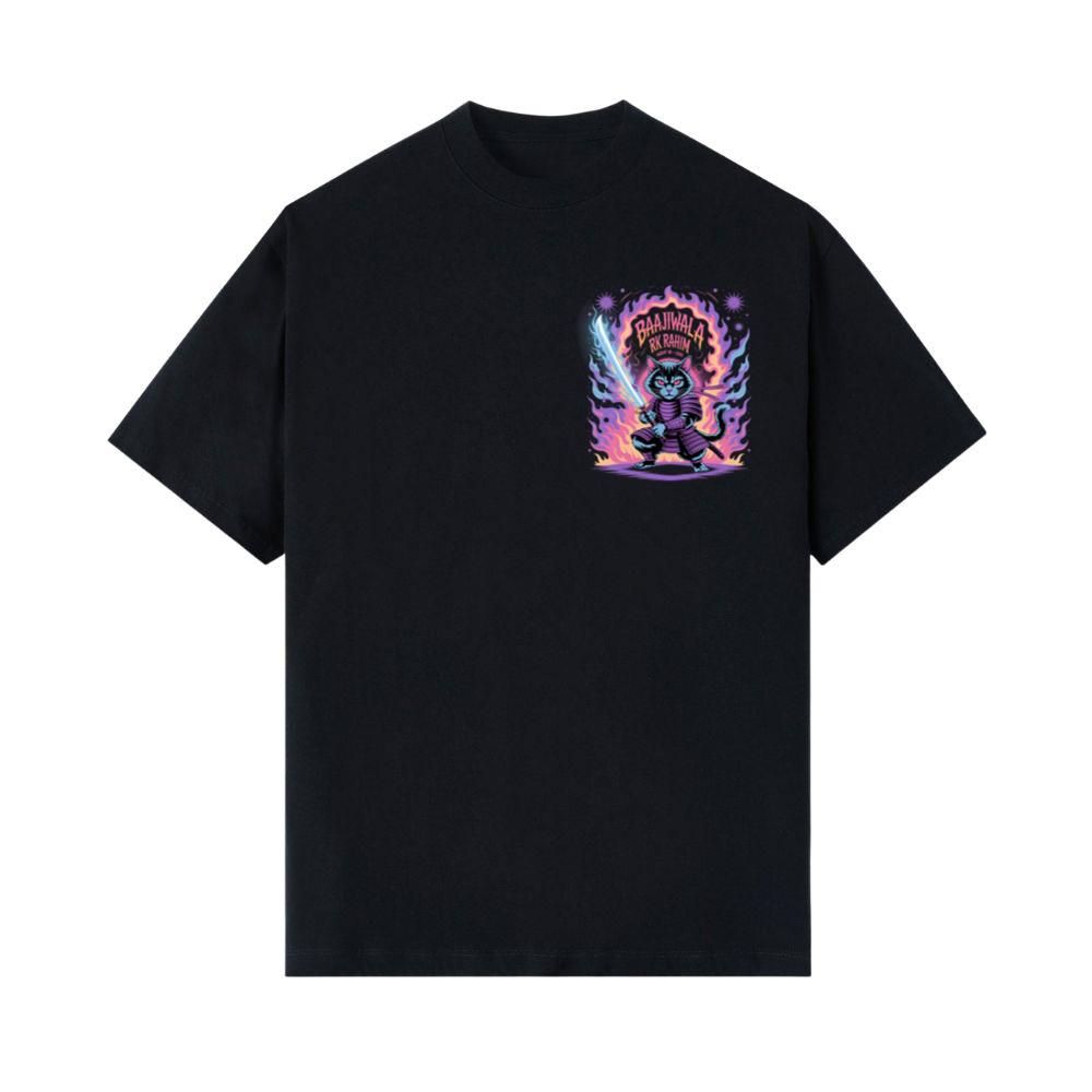 Baajiwala Ninja Cat Warrior Neon Graphic T-Shirts