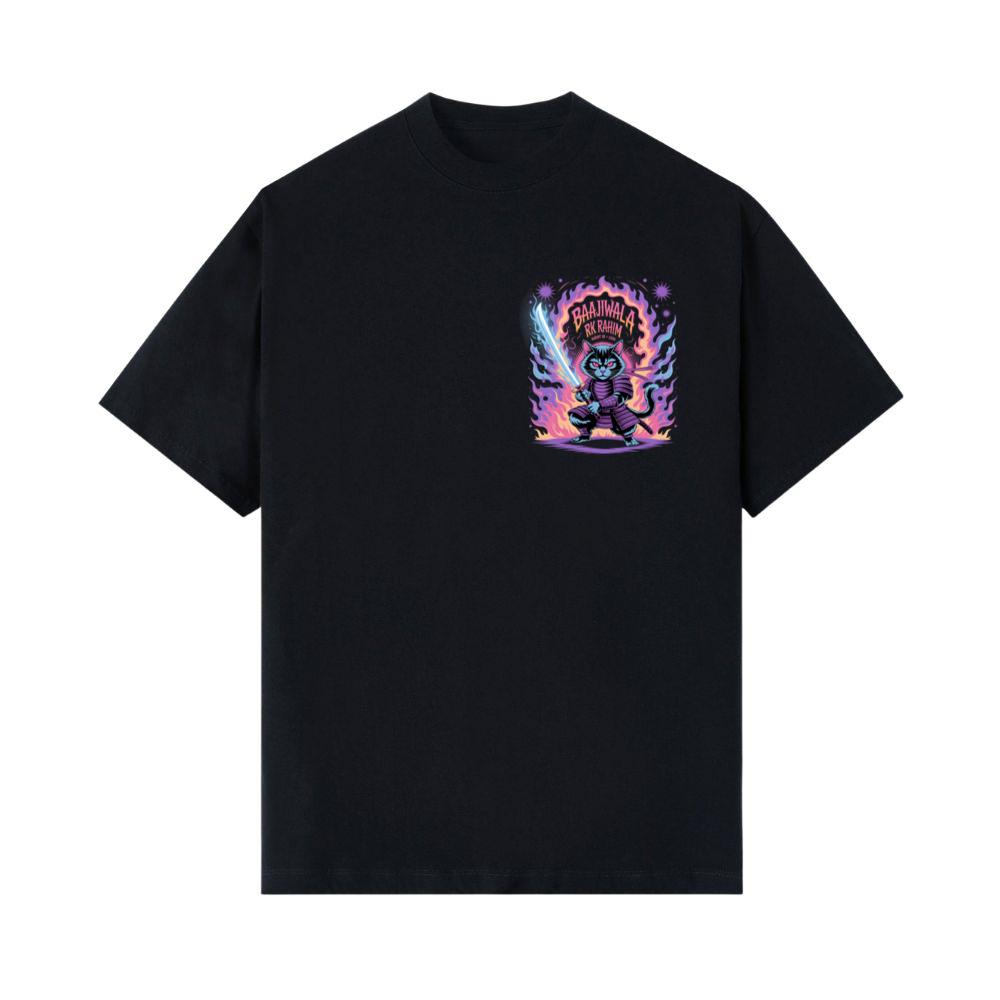Baajiwala Ninja Cat Warrior Neon Graphic T-Shirts