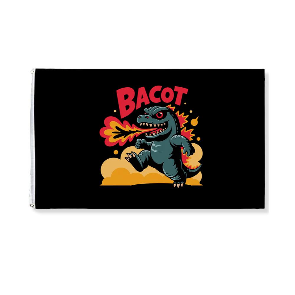 Bacot Fire Dinosaur Cartoon Illustration for Vintage Fun Vibes Flag