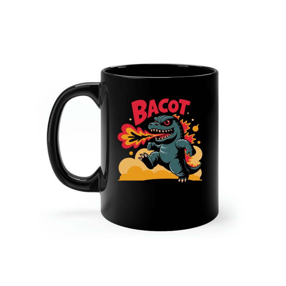 Bacot Fire Dinosaur Cartoon Illustration for Vintage Fun Vibes Mug