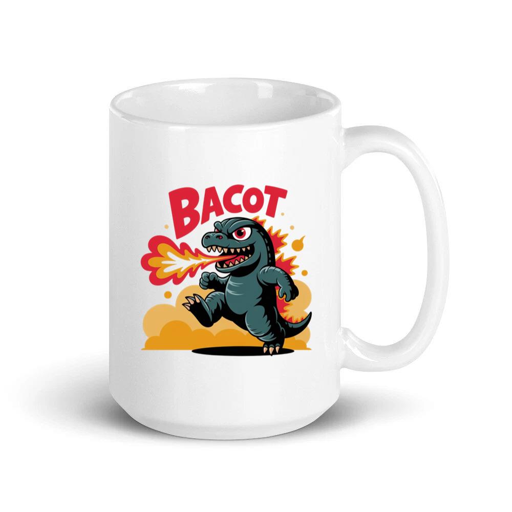 Bacot Fire Dinosaur Cartoon Illustration for Vintage Fun Vibes Mug