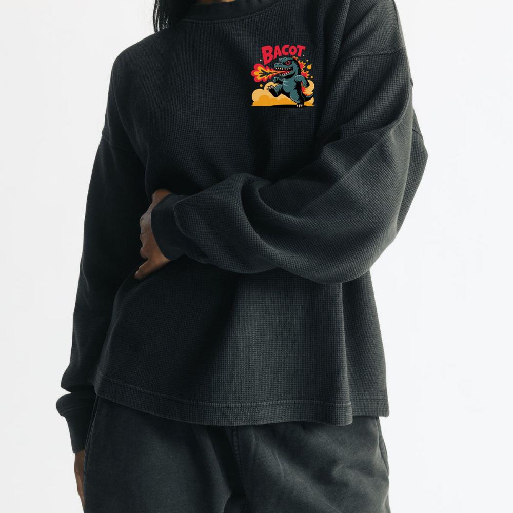 Bacot Fire Dinosaur Cartoon Illustration for Vintage Fun Vibes Sweatshirt