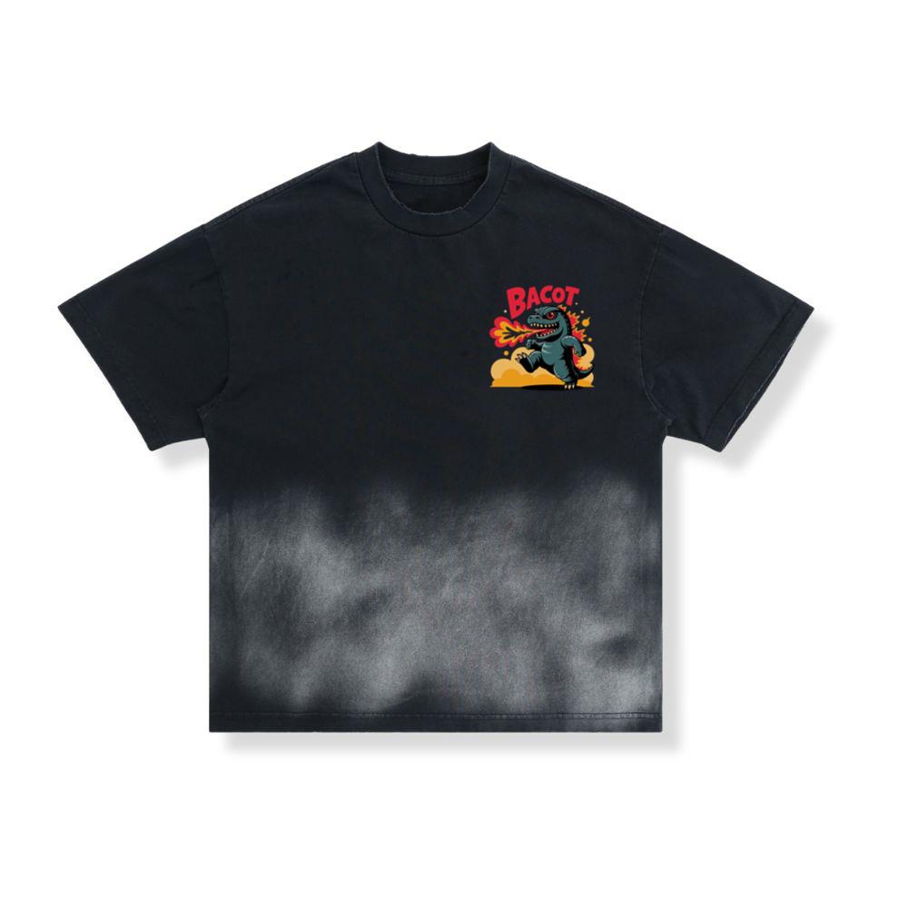 Bacot Fire Dinosaur Cartoon Illustration for Vintage Fun Vibes T-Shirt