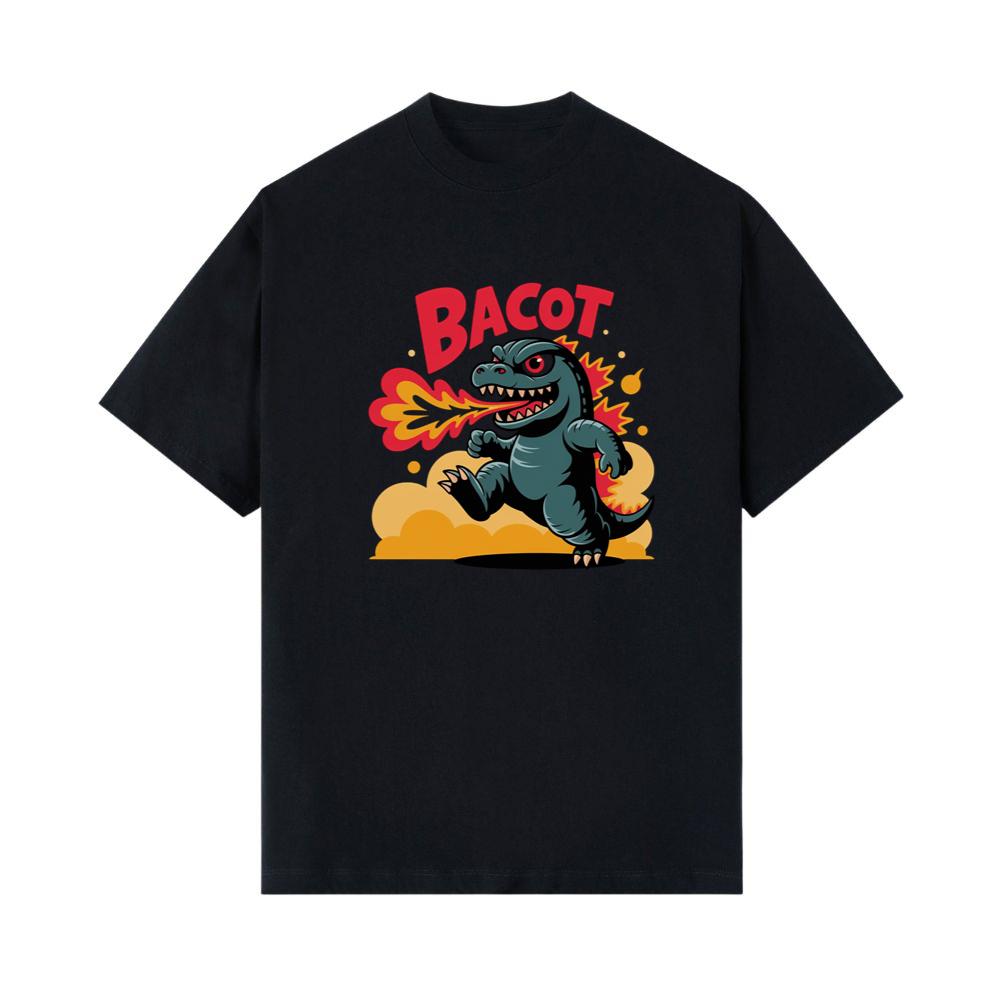 Bacot Fire Dinosaur Cartoon Illustration for Vintage Fun Vibes T-Shirt