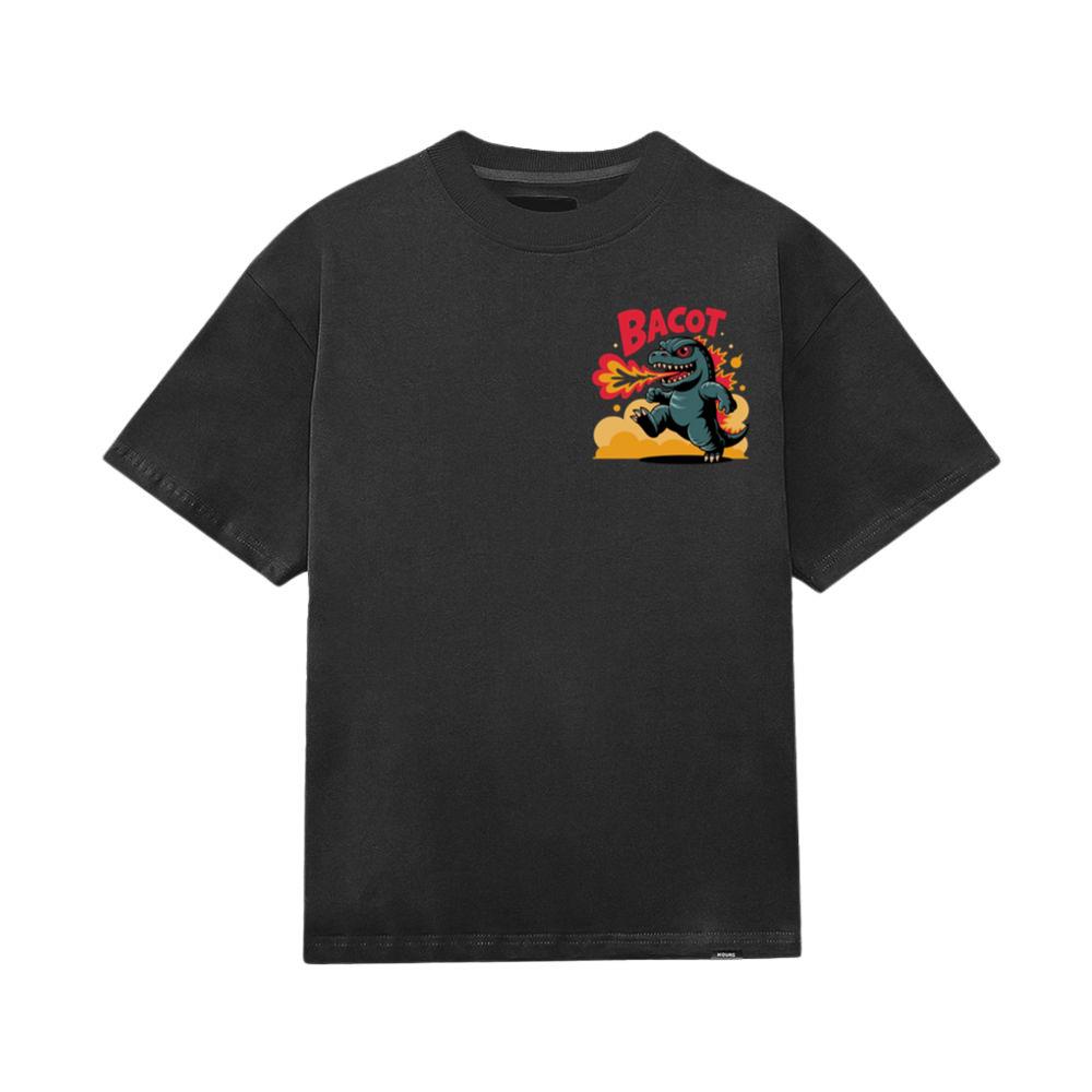 Bacot Fire Dinosaur Cartoon Illustration for Vintage Fun Vibes T-Shirt