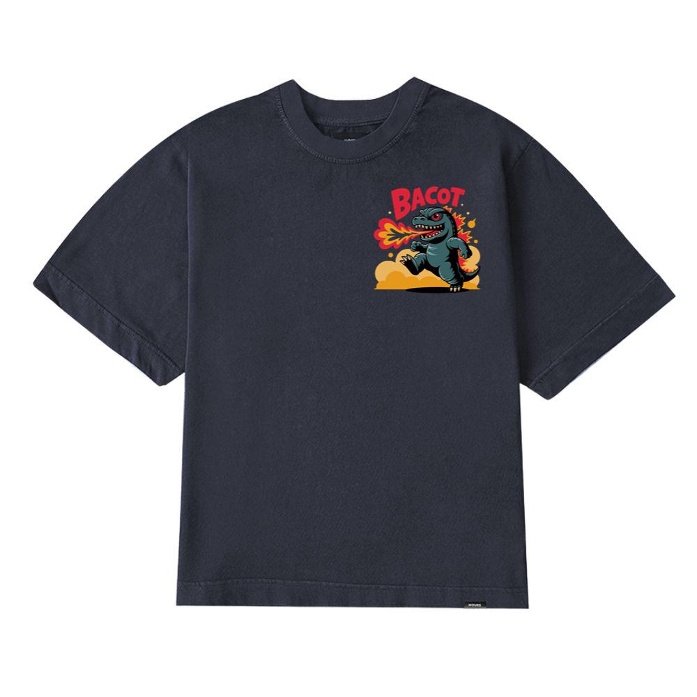 Bacot Fire Dinosaur Cartoon Illustration for Vintage Fun Vibes TShirt Oceancoastline